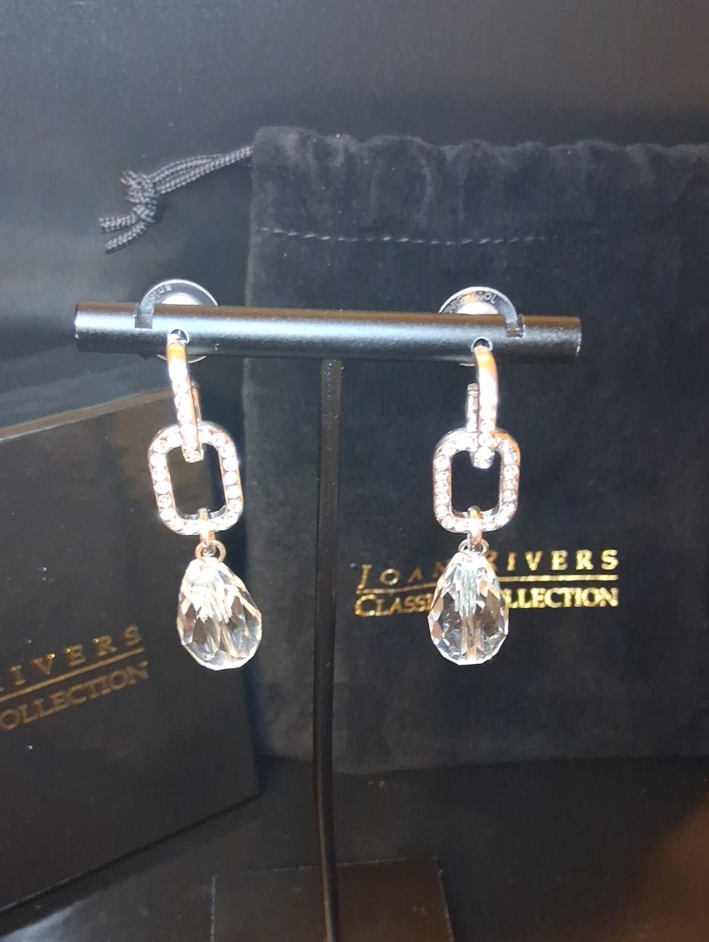 Joan Rivers Elegant Paperclip Link Earrings With Crystal Drop New